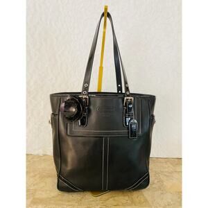 Coach Gallery medium tote black shoulder leather bag F10412